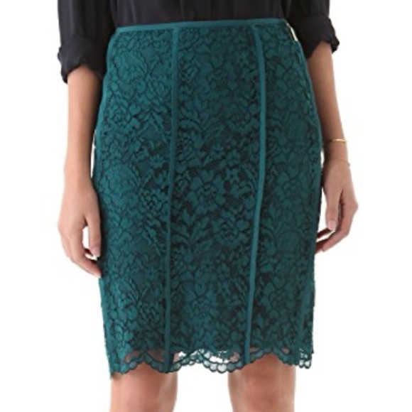 TORY BURCH  EVERETTE TEAL BLUE LACE PENCIL SKIRT 4 - Picture 1 of 3